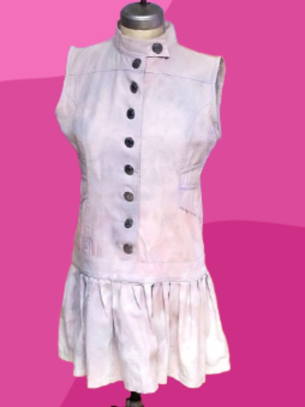 American jeans Sleeveless violet denim vintage dress with Metallic buttons